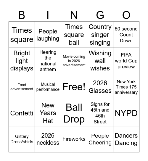 New Years Eve countdown to Ball Drop on TV bingo- Watch the Bingo Card