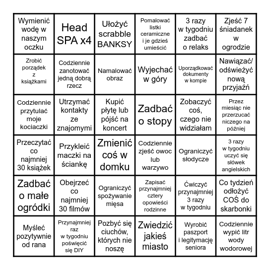 Wyzwania na 2026 Bingo Card