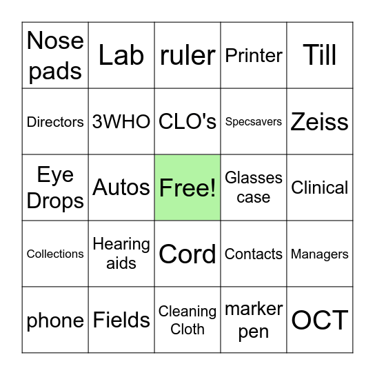 Specsavers Bingo Card