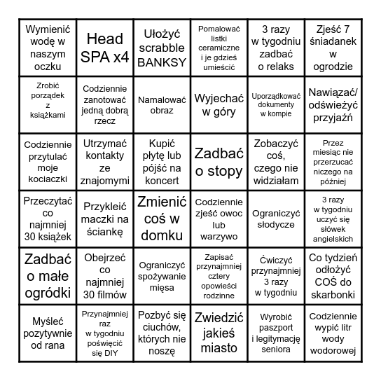 Wyzwania na 2026 Bingo Card