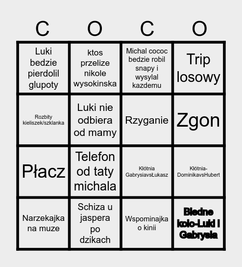 Sylwester u cococa 25/26 Bingo Card