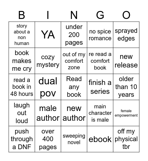 Reading Bingo 2026 Bingo Card
