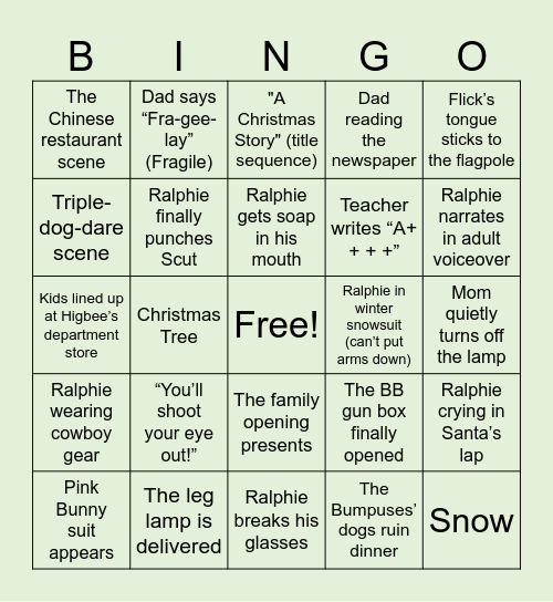 "A Christmas Story" BINGO Card