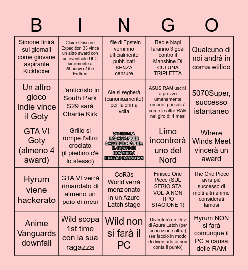 CoRTRES Mondo Bingo 2k26 Bingo Card