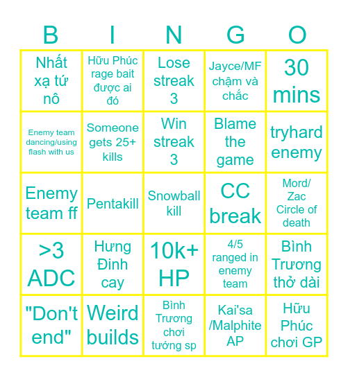 ARAM Bingo Card
