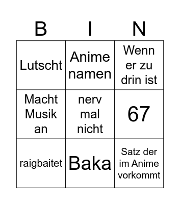 Tahas Bingo Card
