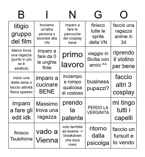 Predizioni personali 2026! Bingo Card