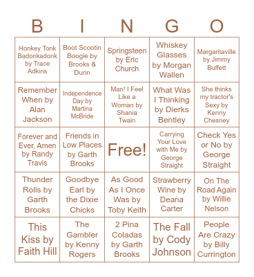 Country Thru the Ages Bingo Card