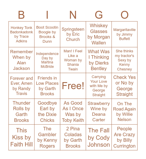 Country Thru the Ages Bingo Card