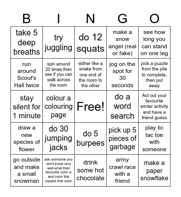 Tween Get Together Bingo Card