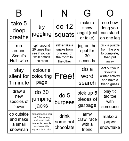 Tween Get Together Bingo Card