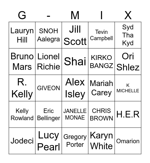 G-mix Bingo Card