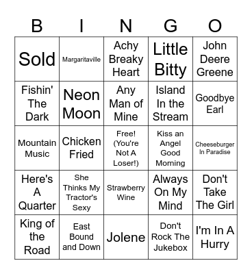 Country Sing Along Bingo Card