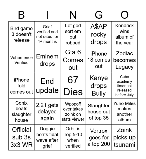 2026 Bingo Board!!! Bingo Card