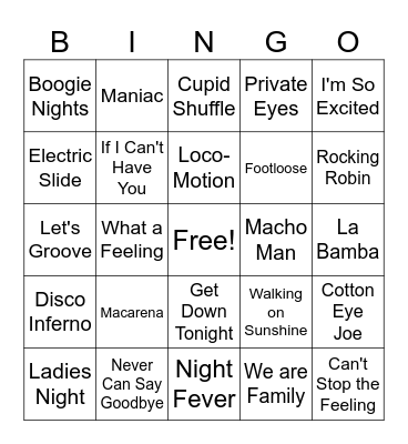 Dance Party Bingo Card