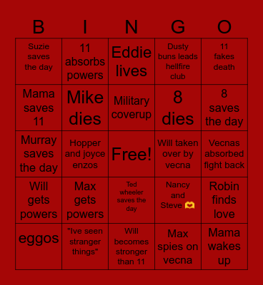 Stranger Things season 5 Bingo Card