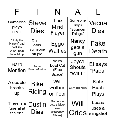 Stranger Thingo Bingo Card