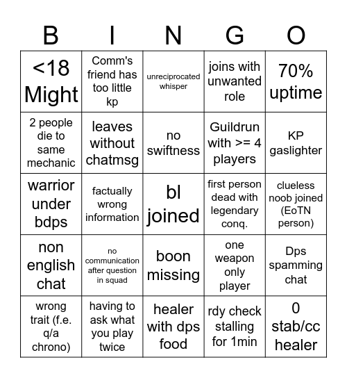 pug exp Bingo Card