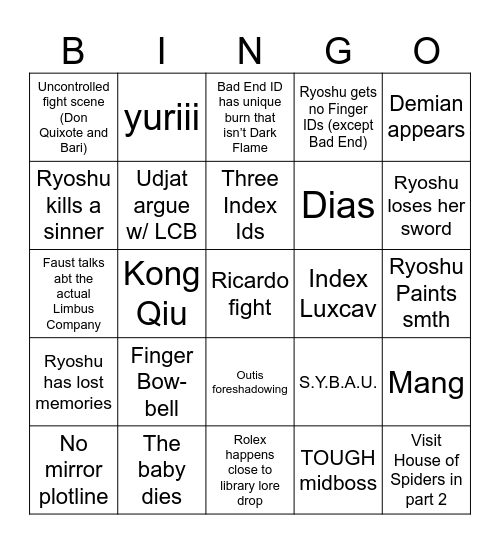 CANTO 9 BINGO Card