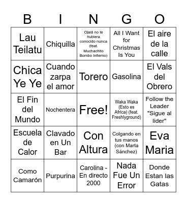 Bingo Musical Familiar Bingo Card