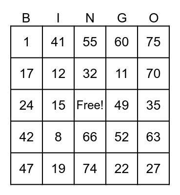 My Bingo Card Bingo Card