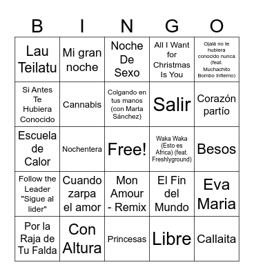 Bingo Musical Familiar Bingo Card