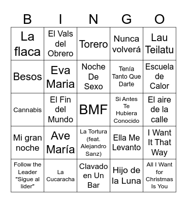 Bingo Musical Familiar Bingo Card