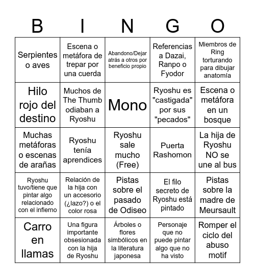 Canto de Ryoshu Bingo Card