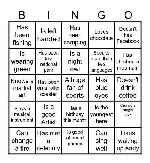 Guest Bingo Card