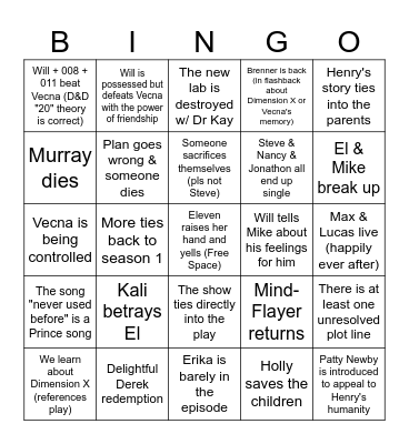 ST Season 5 Bingo Card