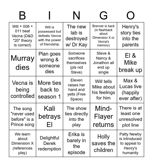 ST Season 5 Bingo Card