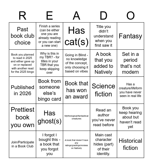 2026 Reading Bingo Card