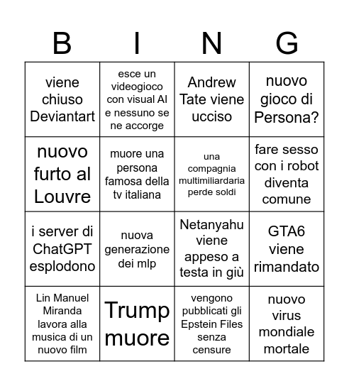 Predizioni generali 2026 Bingo Card