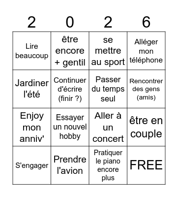 My new year's goals Bingo Card