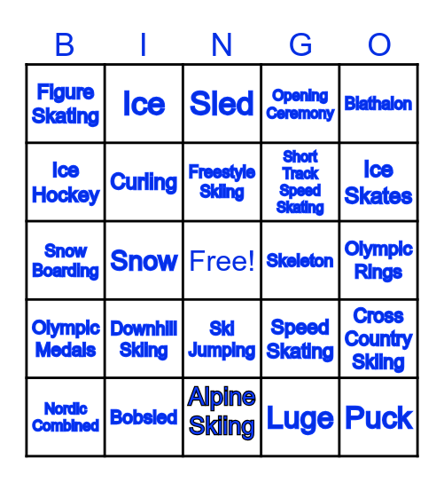 Winter Olympics BABY BINGO Card