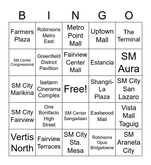 2026 Metro Manila Malls Bingo (Starter) Bingo Card