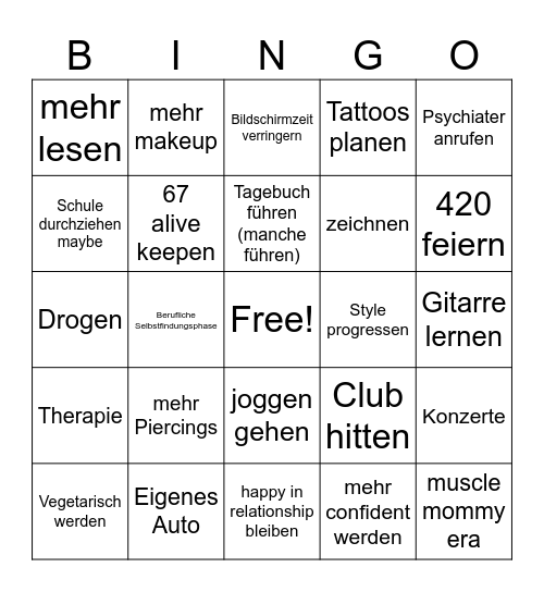 jojos Bingo goals 2026 Bingo Card