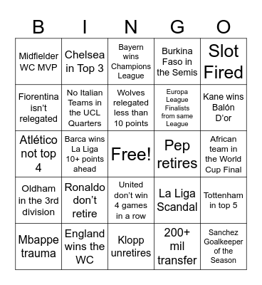 Football Bingo Card