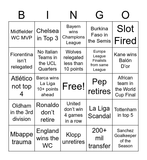 Football Bingo Card