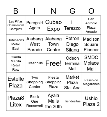 2026 Metro Manila Malls Bingo (Expert) Bingo Card