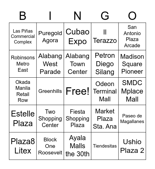 2026 Metro Manila Malls Bingo (Expert) Bingo Card