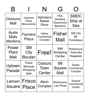 2026 Metro Manila Malls Bingo (Hardcore) Bingo Card