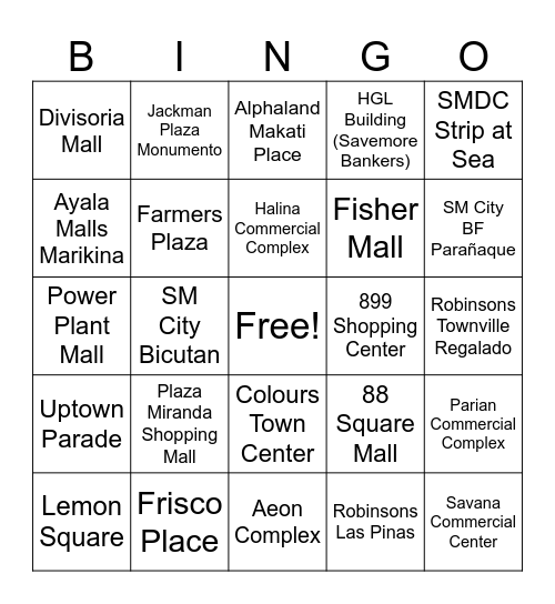 2026 Metro Manila Malls Bingo (Hardcore) Bingo Card
