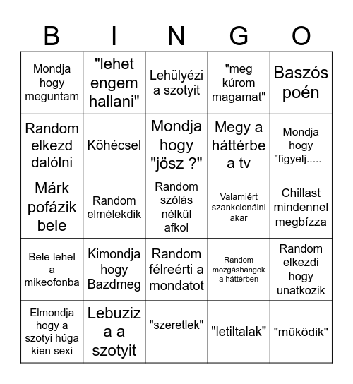 Zéti bingo Card