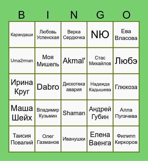 Новогоднее музыкальное бинго Bingo Card