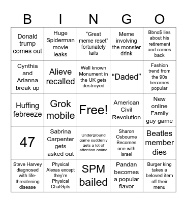 2026 Prediction Bingo Card