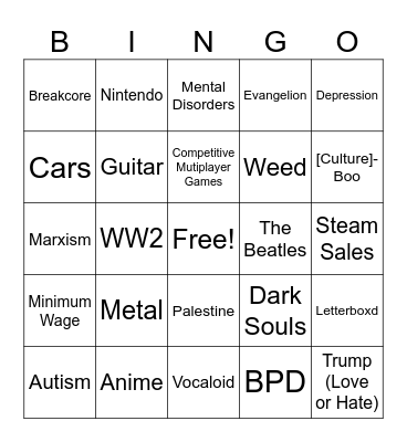 White People "Make This My Entire Personality" Bingo Card