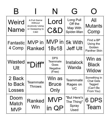 Marvel Rivals Bingo Card