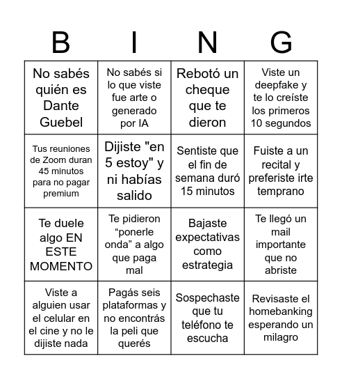 Happy new Año Bingo Card
