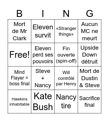 Stranger Bingo Card